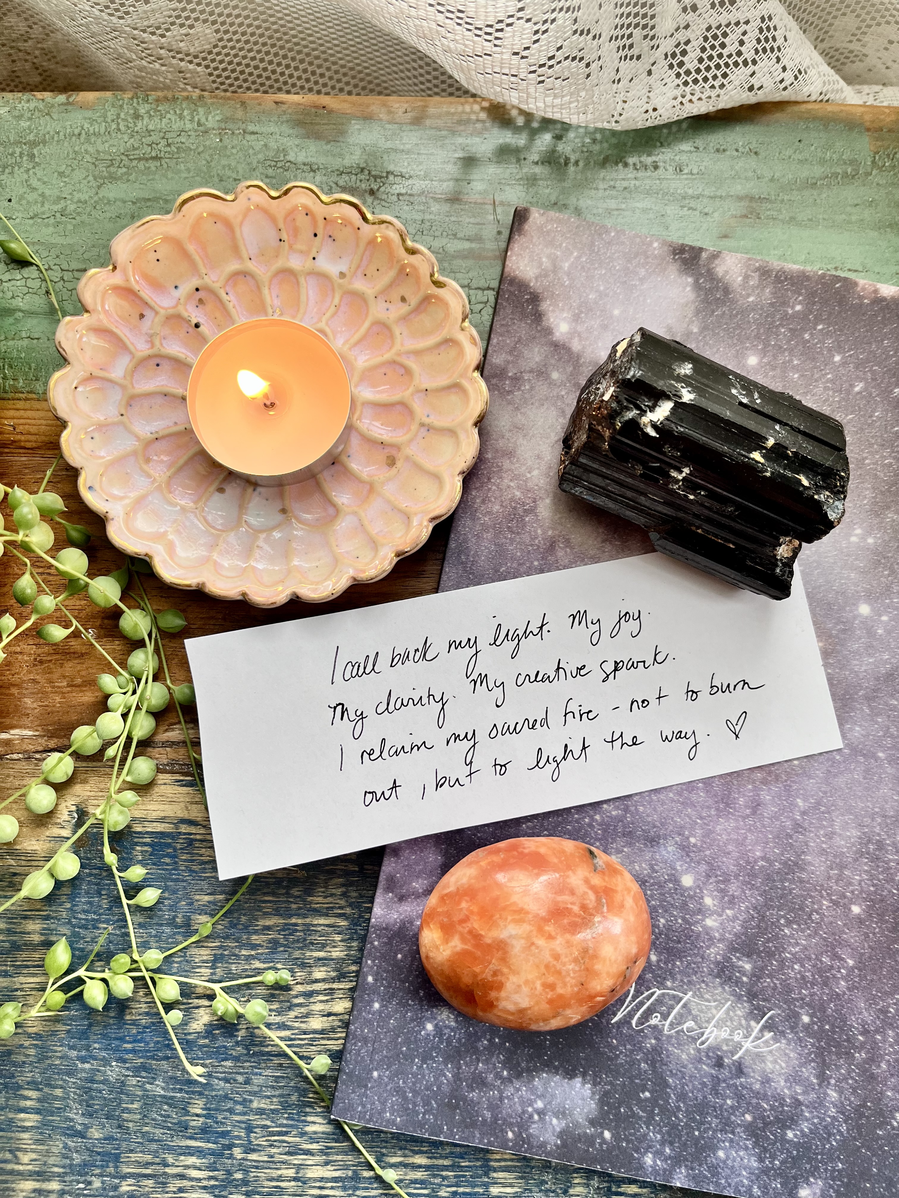 Black tourmaline, eclipse season, freedom, spirituality, sunstone crystals, candle